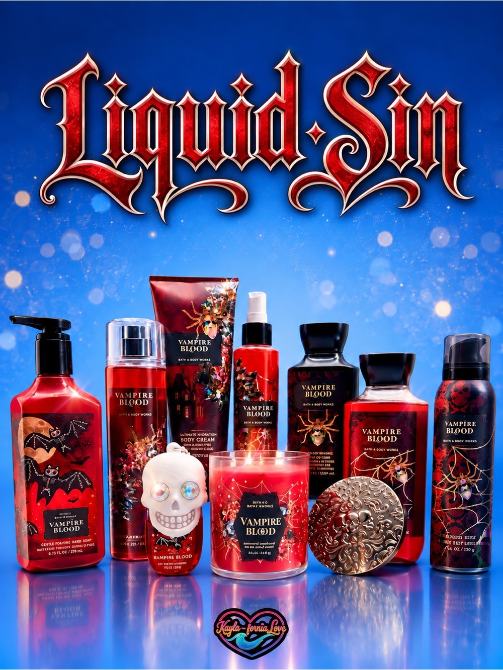 Bath & Body Works Vampire Blood 10pc Set Shimmer Fizz Lotion Light-Up Skull
